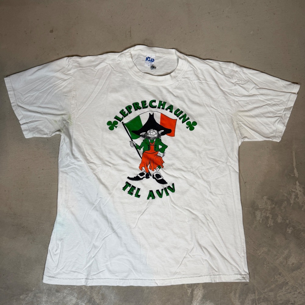 Vintage 90s Leprechaun St Patrick Tel Aviv Israel Graphic T-Shirt White XL